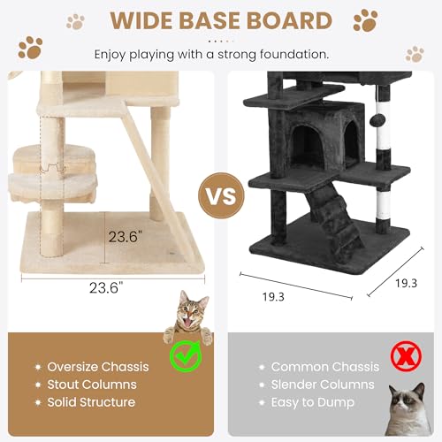 65in Larger Cat Tree Tower Condo for Indoor Kitties (Beige)