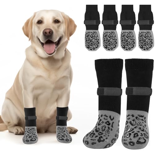Non Slip Dog Socks with Grippers Prevent from Licking Paws for Senior Dogs (Grey / X-Large)