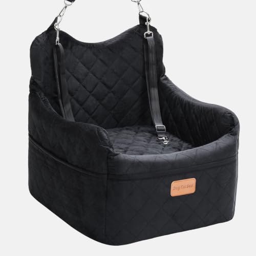 Dog Car Seat for Small Dogs Up to 30 lbs with Safety Tether (Black / M)