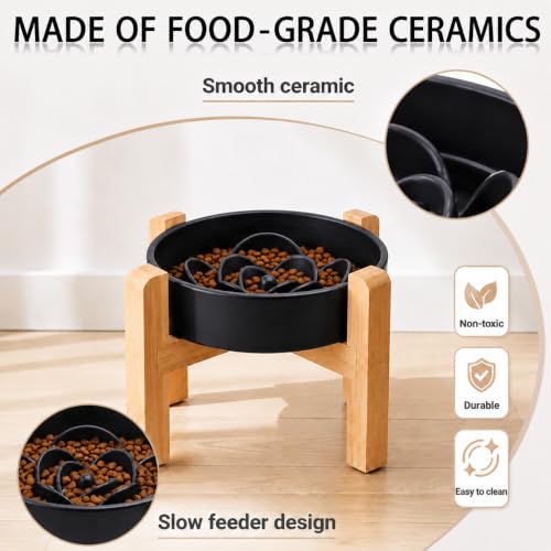 8.66 in Dog Bowl Ceramic Slow Feeder for Medium Large Dogs (Black / 8.66in)