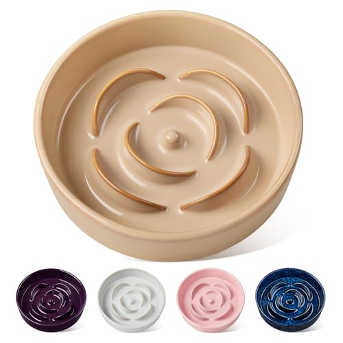 Ceramic Slow Feeder Dog Bowl (M - 1.5 Cups / Khaki)