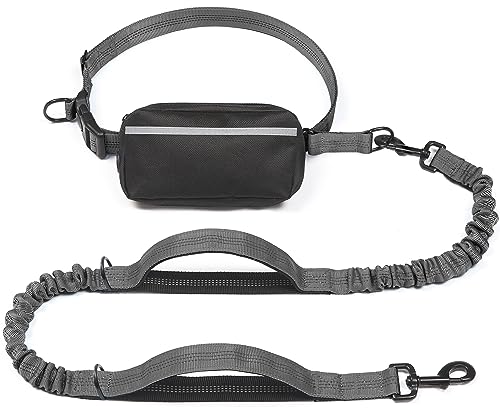Hands Free Dog Leash with Zipper Pouch (Grey / Large)
