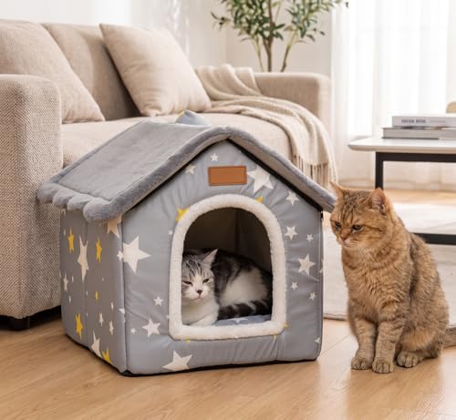 Dog House Indoor Portable Puppy Cave Cat Nest Kennel Pet Bed (Grey / L:Size fits 14kg/30lbs (Pets))