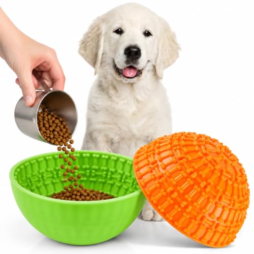 2 Pcs Dog Lick Bowl (Orange, Green)