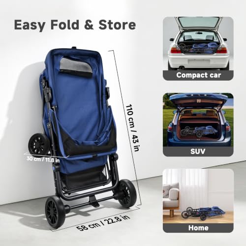 Dog Stroller for Large & Medium Dogs (Blue)