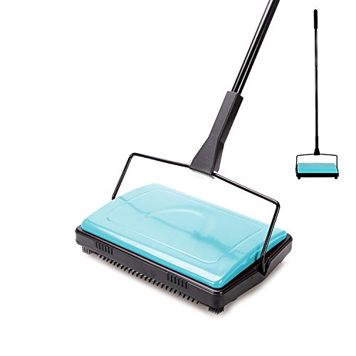 Carpet Sweeper Cleaner Manual Household Sweeper Lightweight Blue (11"L x 7.87"W)