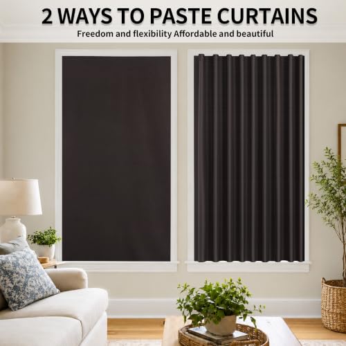 Self Adhesive Blackout Curtains (Dark Coffee / 46"W x 60"H)