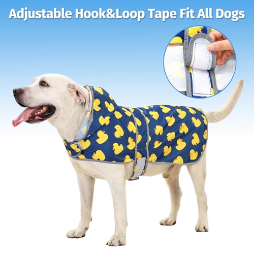 Dog Raincoat for Large Dogs Waterproof Jacket Hooded Rain Coats with Reflective Strips Leash Hole & Poncho Adjustable Fit (Blue Duck / XX-Large)