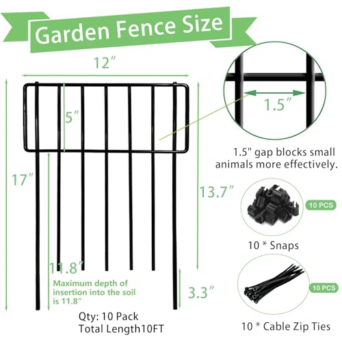 10 Pack Animal Barrier Fence (Black / 10 Pack,10Ft)