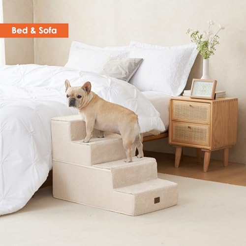 Dog Stairs for Bed 20" H (Beige / Extra Wide 16.5" x 28" x 20")