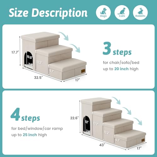 Dog Stairs with Storage (Beige / 43x17x22.6 inch)