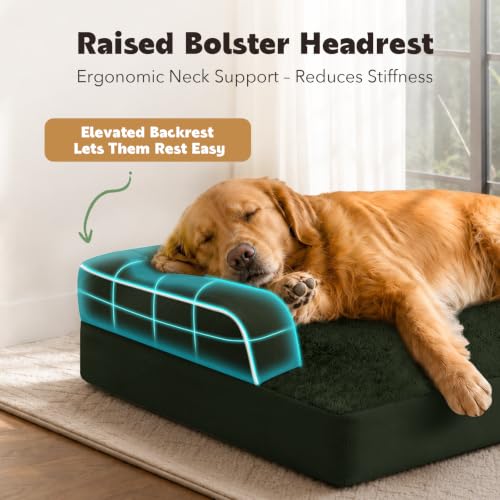 Orthopedic XL Dog Bed with Bolster for Extra Large Size Dogs (42.0"L x 30.0"W x 8.0"Th / Outpost Olive)