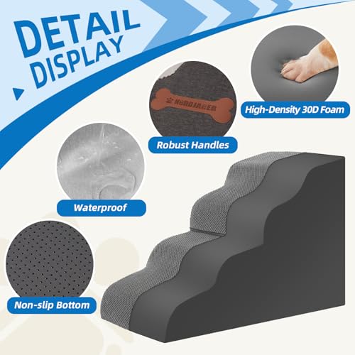 5 Step Spliceable Pet Stairs (Dark Grey / 31.8"D x 15.7"W x 22.8"H)