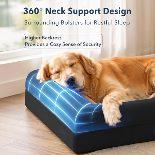 XL Orthopedic Waterproof Dog Bed for Extra Large Size Dogs (Black / 45.0"L x 35.0"W x 7.5"Th)