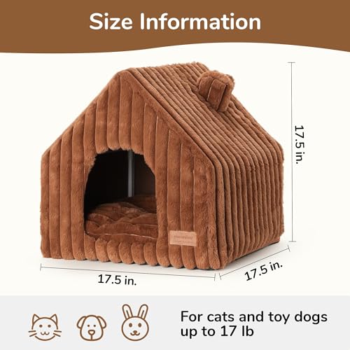 Cat Bed Cave Enclosed Washable Covered Dog Bed with Support Frame (Brown / 17 Inch (Cats up to 15 lbs, Dogs up to 10 lbs))