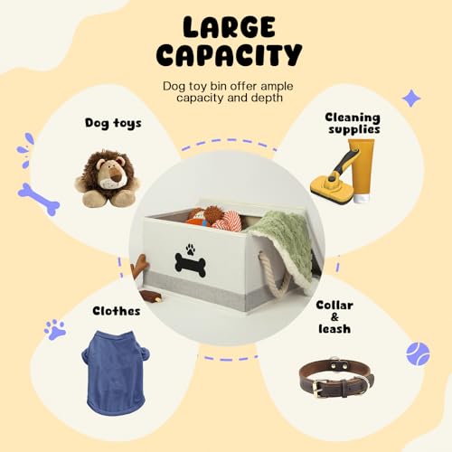 Dog Toy Basket with Lid (Beige & Gray / Medium)