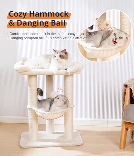 Cat Tree Cat Scratching Posts with Large Bed for Big Cats (Beige)