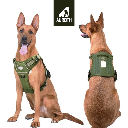 Tactical Dog Harness for Large Dogs (Green - Deep Enrich / XL(Neck:20-31",Chest:26-42"),75-135 lbs)