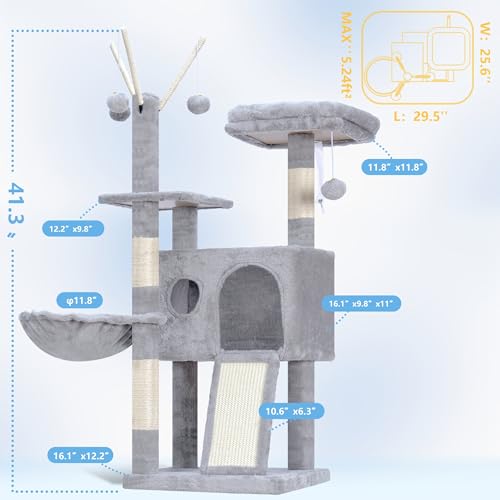 Cat Tree Tower with Removable Toys (41.3 Inches / Light Gray)