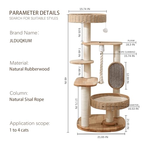 48in Natural Wood Cat Tree for Large Cats (48IN)