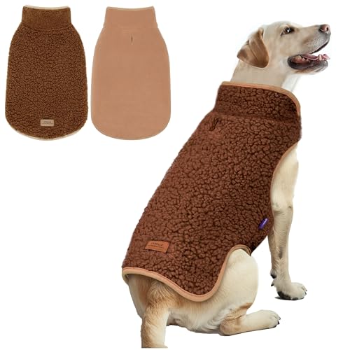Sherpa Dog Coat Reversible Dog Jackets for Large Dogs (XXX-Large (68-85lbs) / Brown)