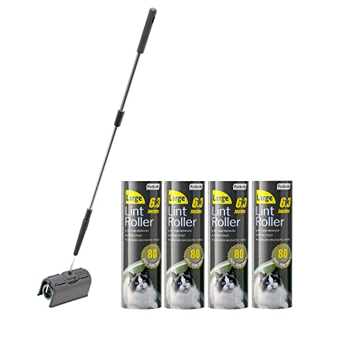 Lint Rollers Pet Hair Extra Sticky Floor with Long Handle (1 Roller (Extendable Handle) + 320 Sheets)