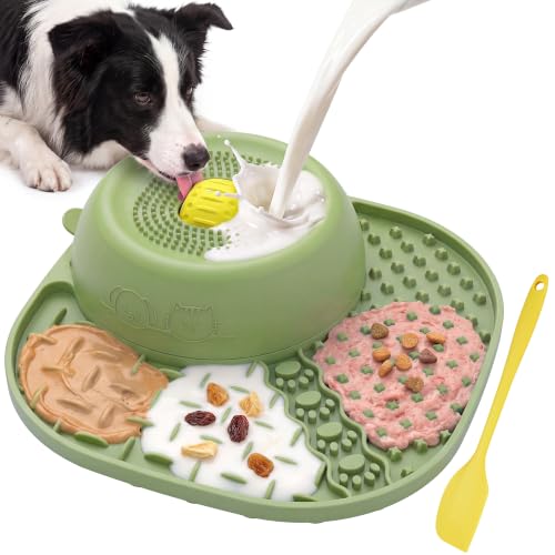 Slow Feeder Dog Bowl with Rotating Lick Ball Green (Green)