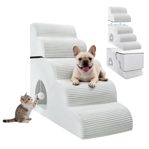Dog Stairs for High Beds Up to 30" H with Tunnel (Beige / 5-Steps)