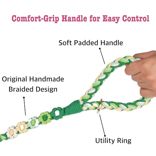 5FT Braided Cotton Rope Leash for Small (Mint Meadow)