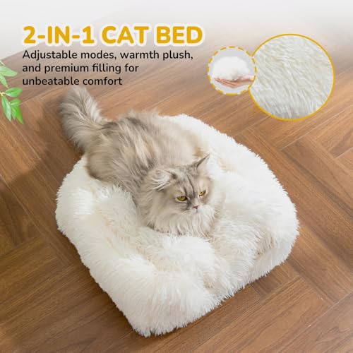 Cat Bed Cat Cave for Indoor Cats (White / M(15.7 x 15.7 x 15.7 Inch))