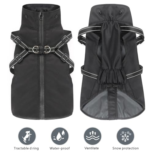Dog Raincoat Waterproof Dog Hoodie Reflective Dog Raincoat Hooded Adjustable Rain Jacket for Small Medium Large Dogs Puppies (XXL / Black)