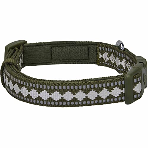 3 Colors 3M Reflective Jacquard Neoprene Padded Adjustable Dog Collar (Large / Polyester Buckle- Olive)