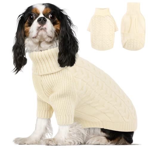 White Dog Christmas Sweater Warm Soft Cable Knit Dog Sweater (Small / White)