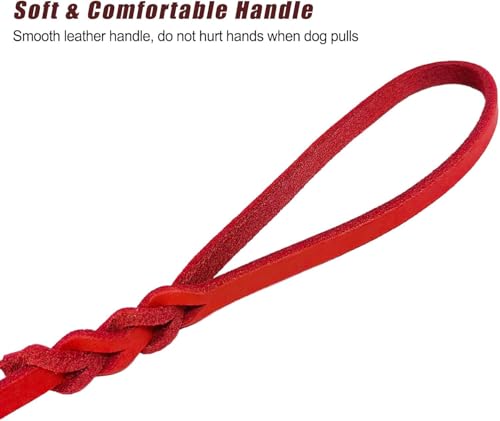 Leather Dog Leash 8ftx1 (8ft x 1/2'' / Red)