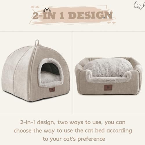 Cat Beds for Indoor Cats (Beige / 17.5"D x 17.5"W x 17.5"H)