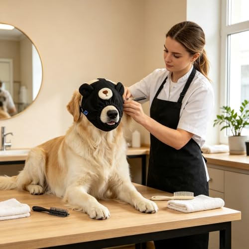 Dog Calming Cap Eye Mask Nylon Shading Pet Anxiety Mask Muzzle for Grooming Anti Car Sickness (Black Bear / XL)