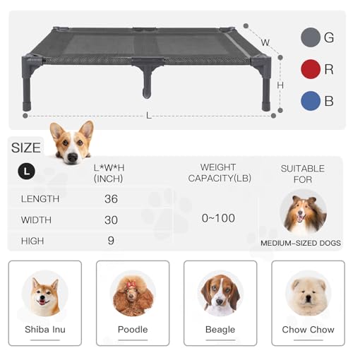 Elevated Dog Bed Waterproof Outdoor (L (36"L x 30"W x 7"H) / Grey)