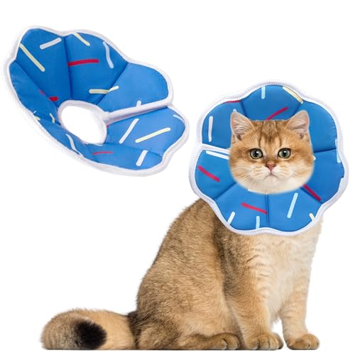 Soft Adjustable Cat Cone Collar (Blue Stripe / Medium)