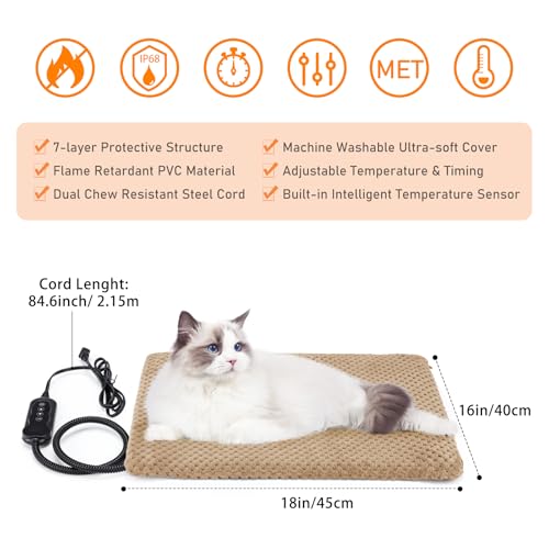 Heated Cat Bed (S: 18" x 16" / Brown)