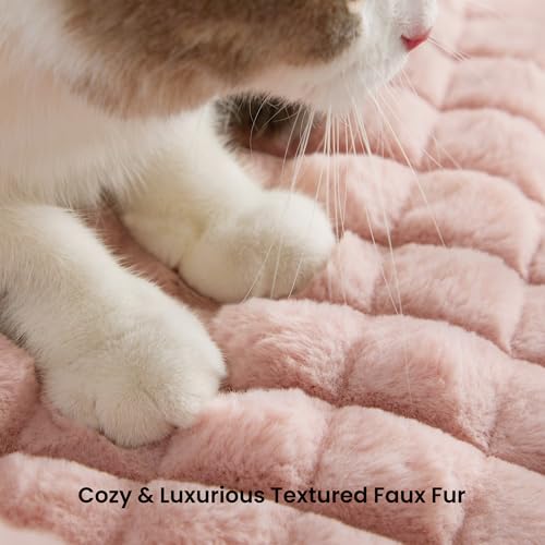 Cat Couch Bed with Fluffy Faux Rabbit Fur for Indoor Cats (Pink / Small: 24"L x 18"W x 10"Th)