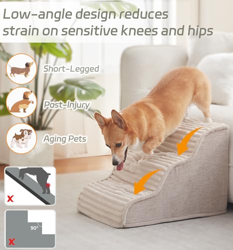 Dog Stairs for Small Dogs & Cats 15.7" H (Beige / Standard 3 Step-15.7"H)