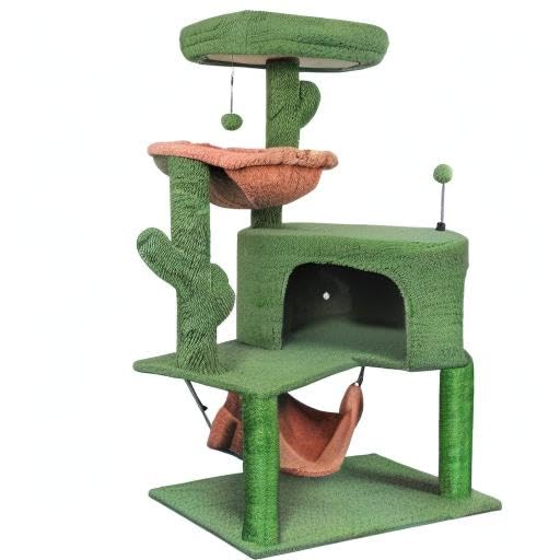 Cat Tree with Cat Condo Scratch Post and Big Hammock (39.4'' Green)
