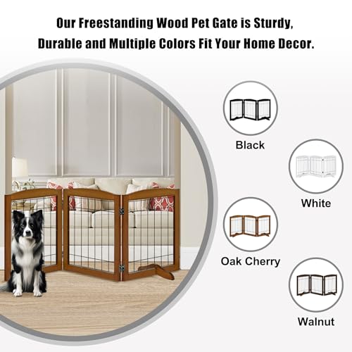 3 Panel Freestanding Adjustable Wooden Dog Gate (30"Height-3 Panel / Oak Cherry)