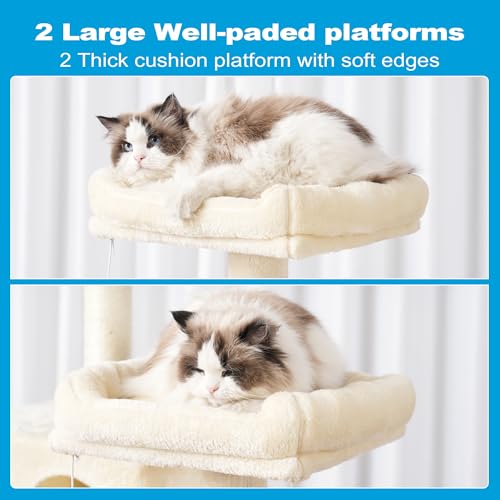 Cat Tree Tower with Sisal Scratching Posts (53.7 Inches / Beige)