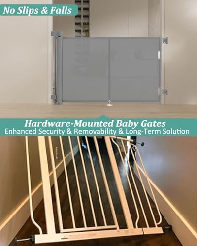 50 inch Reinforced Retractable Baby Gates 42 inch Tall (Gray / 42" Tall x 50" Wide)