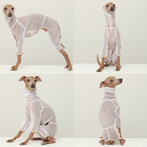 D Doggy Star Italian Greyhound Clothes Sheer Mesh Onesie Summer Jumpsuit Breathable Full Body Protection for Outdoor Walks Small Whippet Fit (3XL / Sheer Mesh White)
