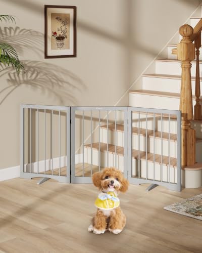 Free Standing Dog Gate Indoor (Gray / 3-Panel, 24"Tall)