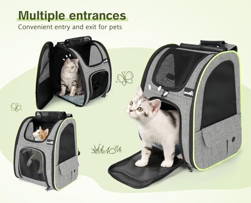 Cat Backpack Carrier Expandable (Grey with Shade Cover / 12.6"L x 10.2"W x 16.5"H)