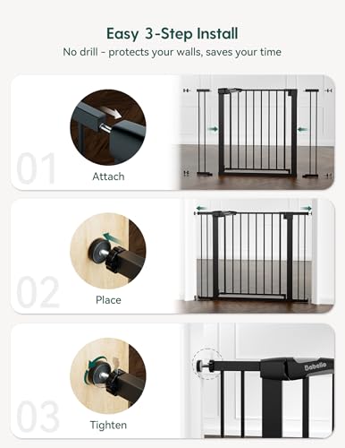 PressGuard Baby Gate for Stairs (Black / 30"Tall 26"-40" Wide)