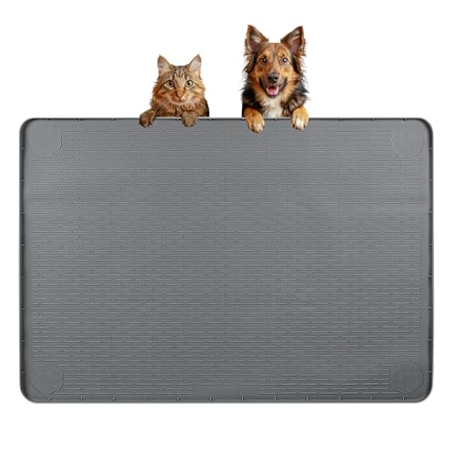 Dog Food Mat 34''x22'' Extra Large Dog Mat for Food and Water (34"L x 22"W / Dark Grey)